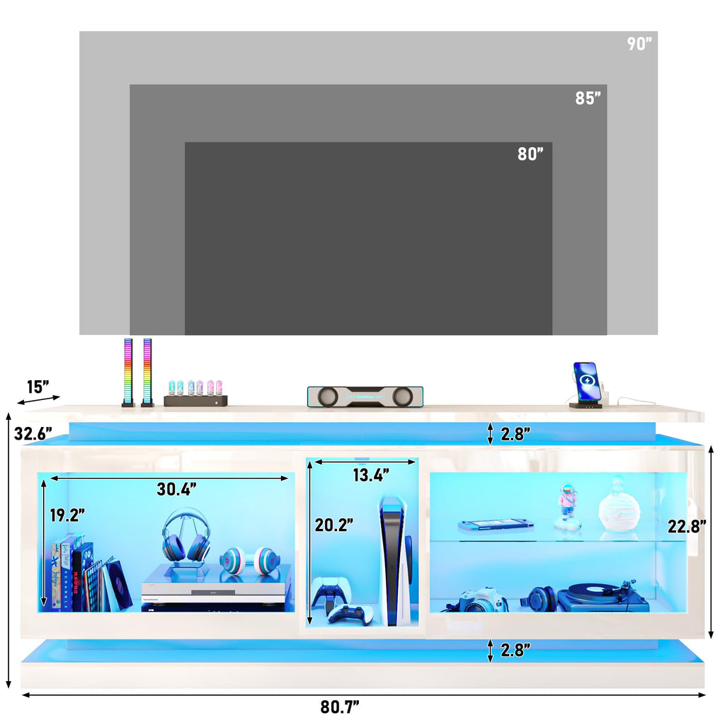 St.Mandyu RGB LED TV Stand with Power Outlets – 2 Sizes & 2 Colors