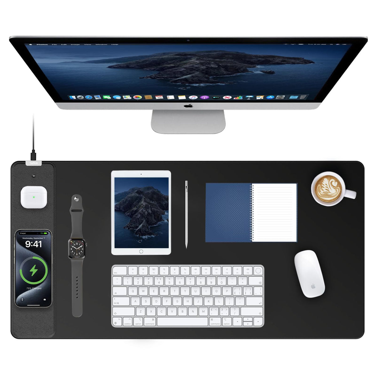 TopMade Wireless Charging RGB Mouse Pad, Waterproof Gaming Desk Mat with 4 Light Modes & 11 RGB Colors, 31.5"x15.75" XXL Large Desk Pad(Includes 20W PD Power Adapter & 6.56ft Woven Cable) - Flex Gamingproduct_type