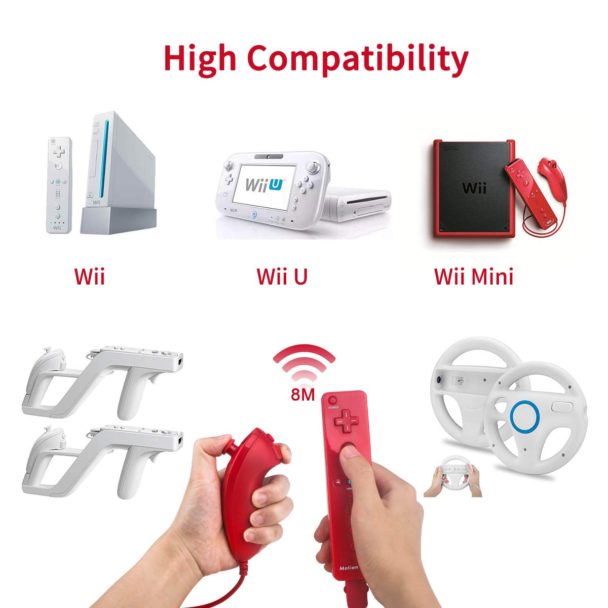 Motion Plus Wii Controllers 2Packs with Nunchucks, Wii Remote Controllers Compatible for wii and Wii U with Built in Motion Plus - Flex Gamingproduct_type