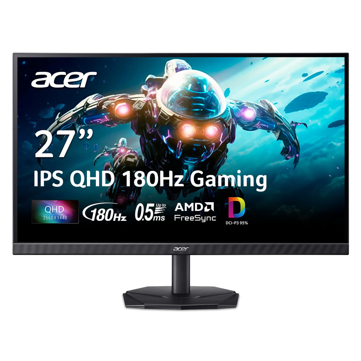 acer Nitro 27 Inch QHD 2560 x 1440 IPS Gaming Monitor | AMD FreeSync | Up to 180Hz Refresh | Up to 0.5ms | DCI-P3 95% | HDR 10 Support | One Display Port 1.2 & Two HDMI 2.0 | KG271U N3bmiipx - Flex Gamingproduct_type