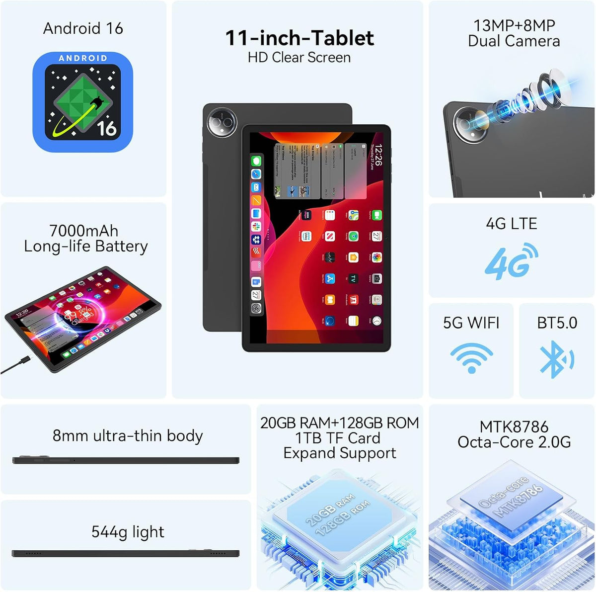 FEONAL 11-Inch Android 16 Tablet – 2 Colors