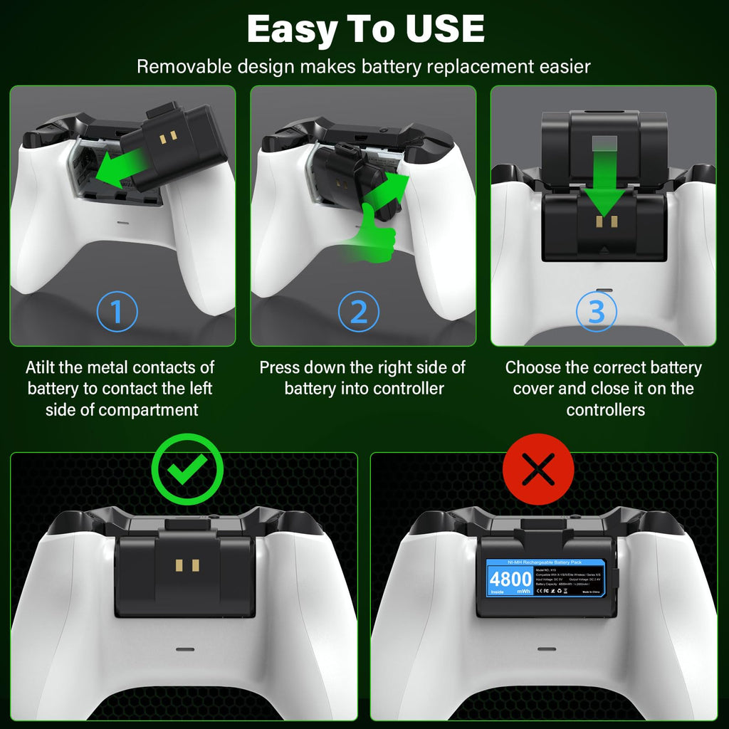 JAVRUNWOF Xbox Controller Battery Kit – 2 Colors
