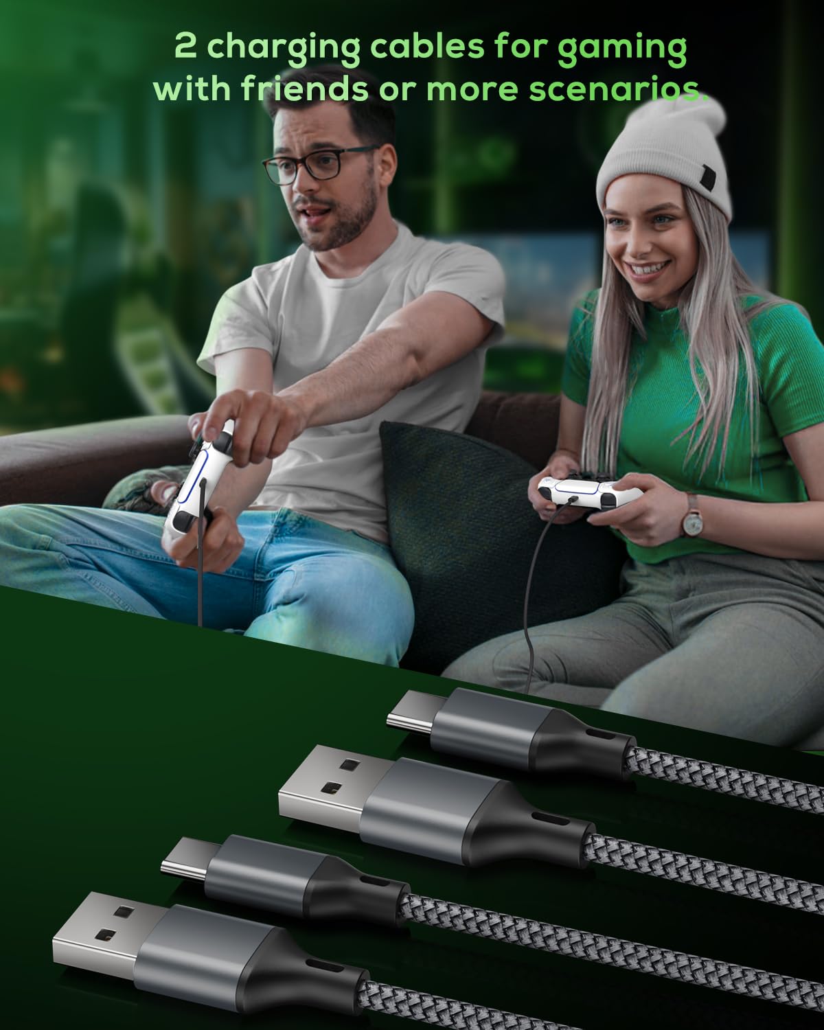 MENEEA 10-Foot USB-C Controller Charging Cables – 3 Colors
