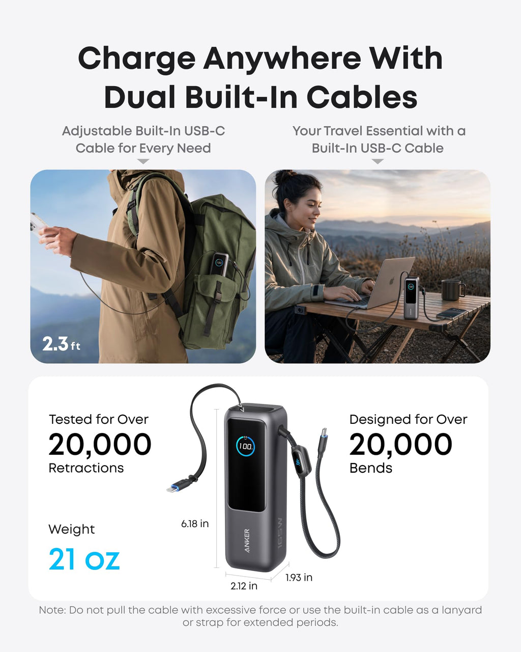 Anker 25K Power Bank with Built-In Cables – 2 Colors