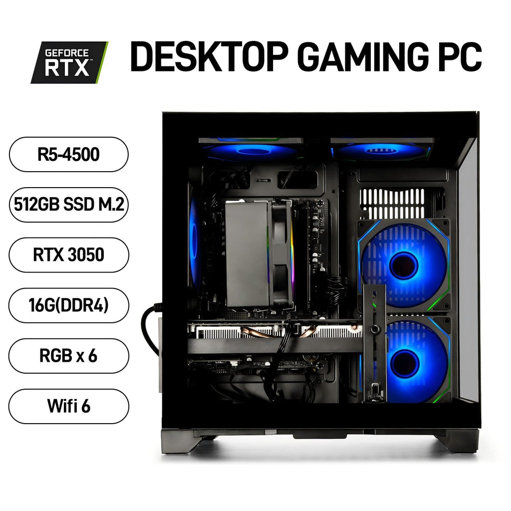 Gaming Desktop PC – Ryzen 5 4500, GeForce RTX 3050, 16GB DDR4 RAM, 512GB NVMe SSD, WiFi 6 – Desktop for Gaming, Streaming, School, Home Office & Everyday Use - Flex Gamingproduct_type