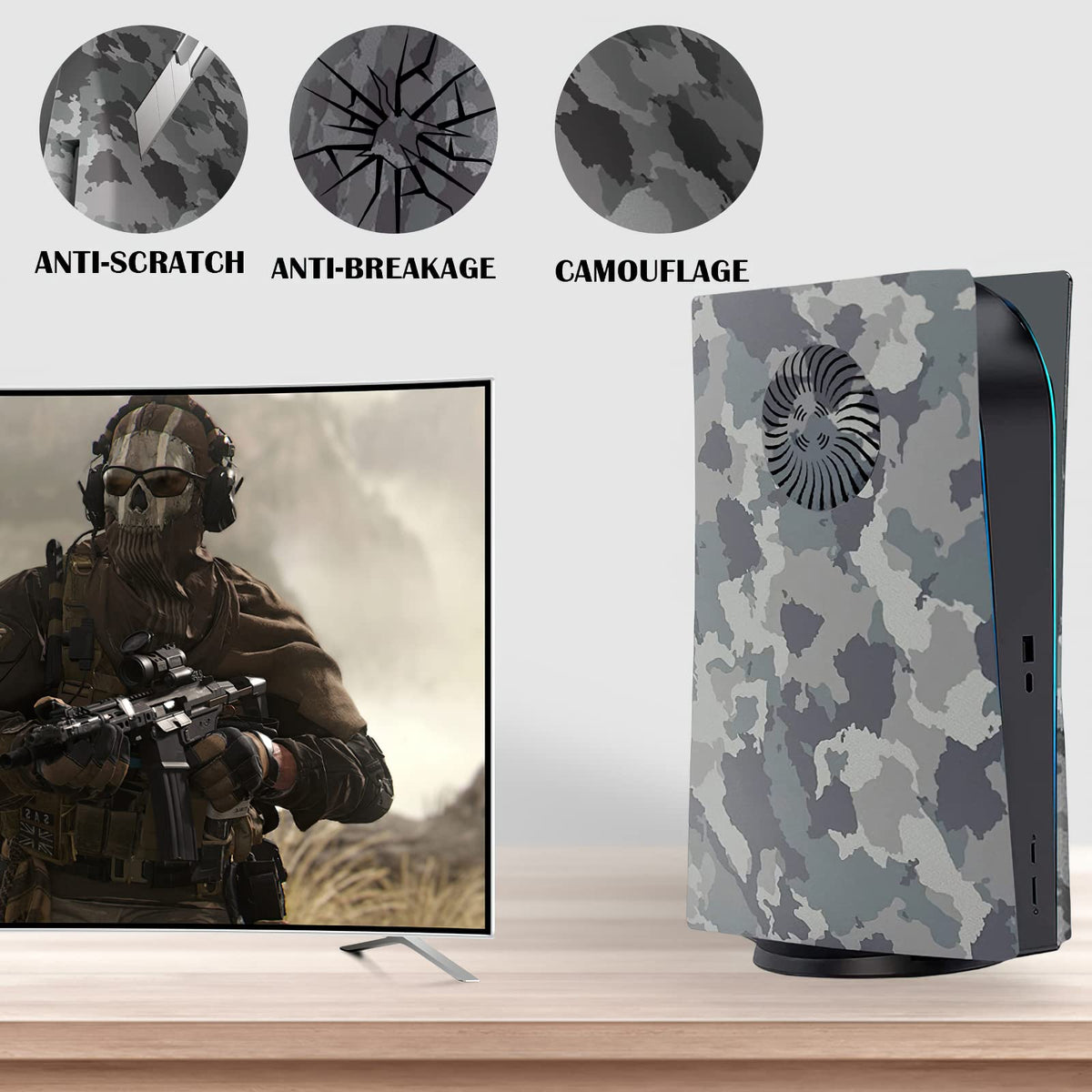 Digital Edition Faceplate Cover Shell with Cooling Vents for PS5 Console Face Plate, Accessories Compatible with PlayStation 5 Protective Replacement Panels (Gray Camouflage) - Flex Gamingproduct_type
