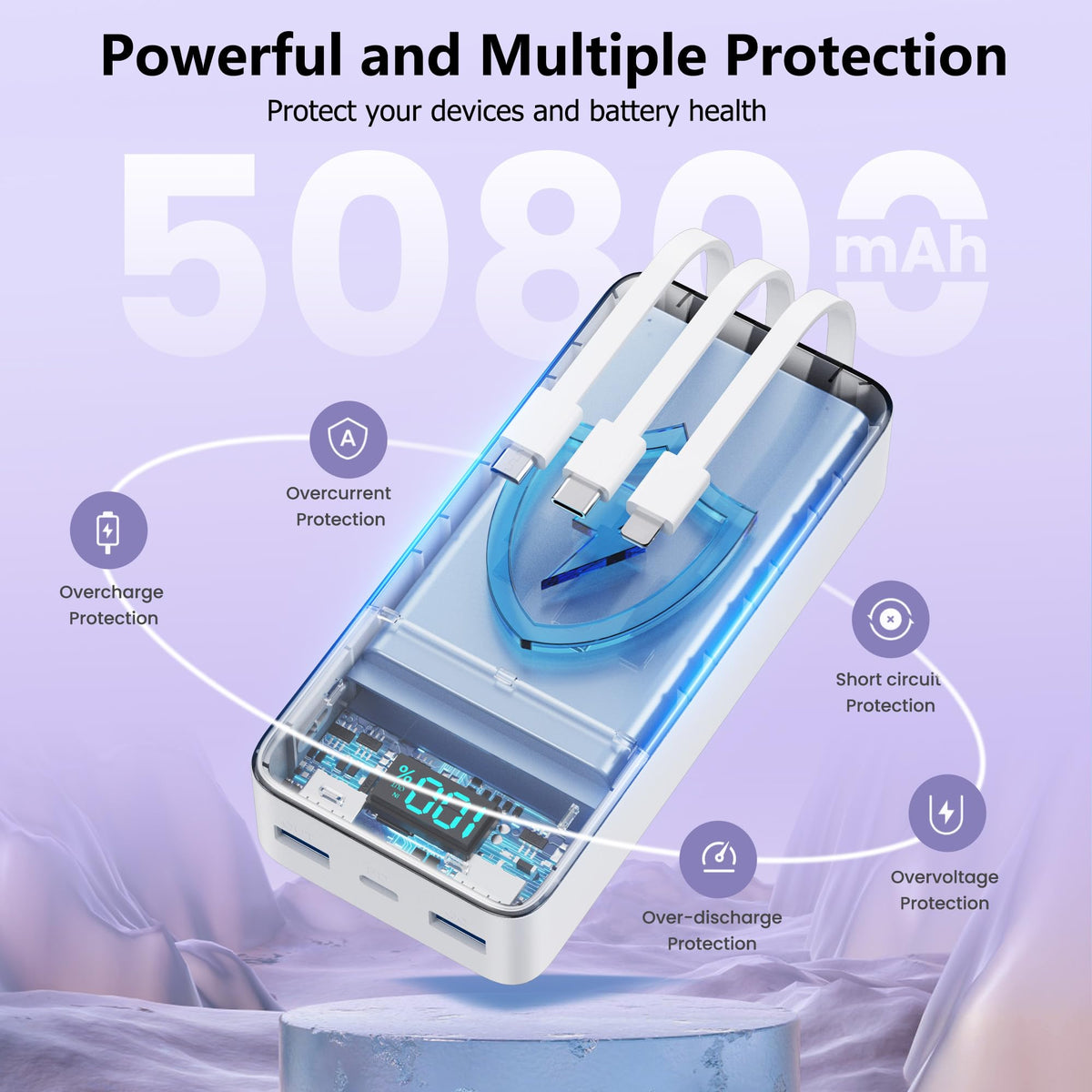 Pxwaxpy 25W Portable Power Bank with 3 Built-In Cables – 6 Options