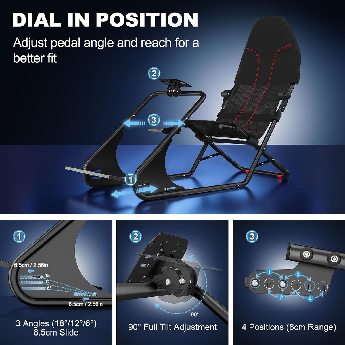 DIWANGUS Racing Simulator Cockpit - Multi Angle Adjustable Pedal & Wheel Panel Breathable Mesh Foam Seat for Sim Racing Cockpit Compatible with Logitech, Thrustmaster, Fanatec, Moza- Ergonomic GT - Flex Gamingproduct_type