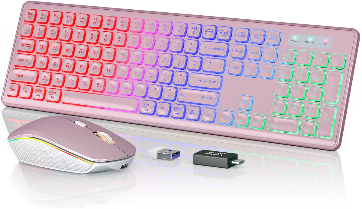 Wireless Keyboard and Mouse Combo, RGB Backlit, Rechargeable & Light Up Letters, Full-Size, Soft Typing, Sleep Mode, 2.4GHz Quiet Keyboard Set for Mac, Windows, Laptop, PC, Trueque KM42Pro (Black) - Flex Gamingproduct_type