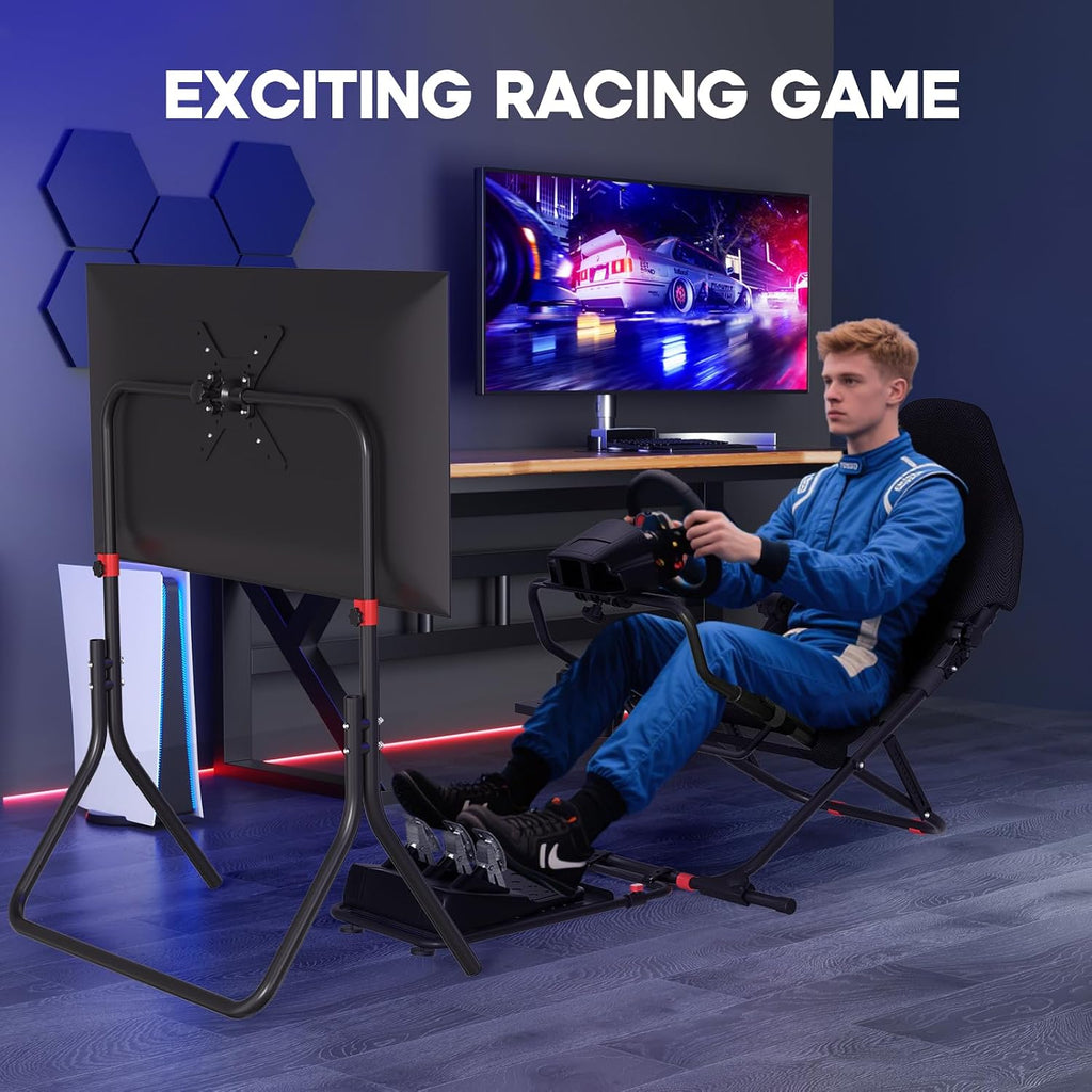 DIWANGUS Racing Simulator Cockpit with TV Stand, Foldable Racing Wheel Stand with TV Mount and Seat, Sim Racing Cockpit Compatible with Logitech G29/920/923/27/25, Thrustmaster T248/X/T300RS/T150/458/TX for Xbox PS4 PS5 - Flex Gamingproduct_type