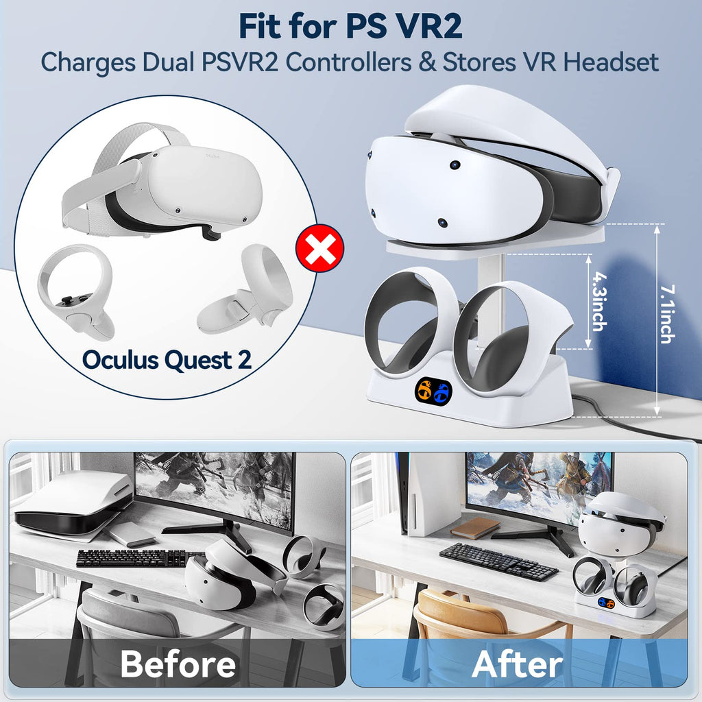 Controller Charging Dock for PS5 VR2, PSVR 2 Charging Station with VR Headset Holder Display Stand, PS VR2 Controller Charger for PSVR2 Accessories with Led Indicator, 2 Magnetic Clasp & Type-C Cable - Flex Gamingproduct_type