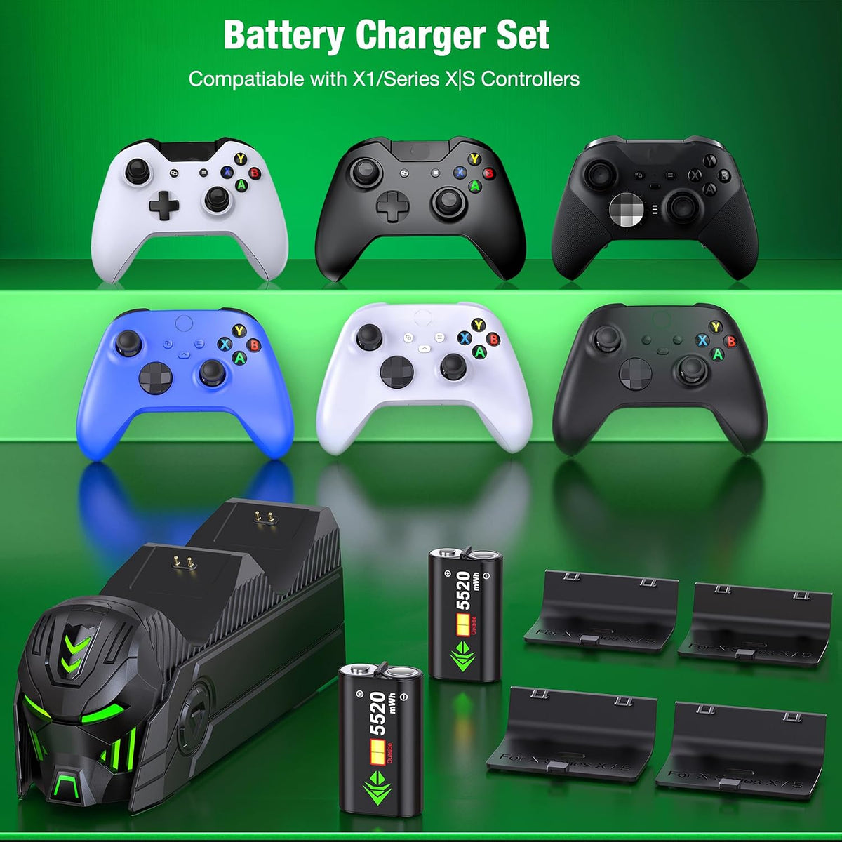 DINOSTRIKE Xbox Controller Charging Dock with 2 Batteries
