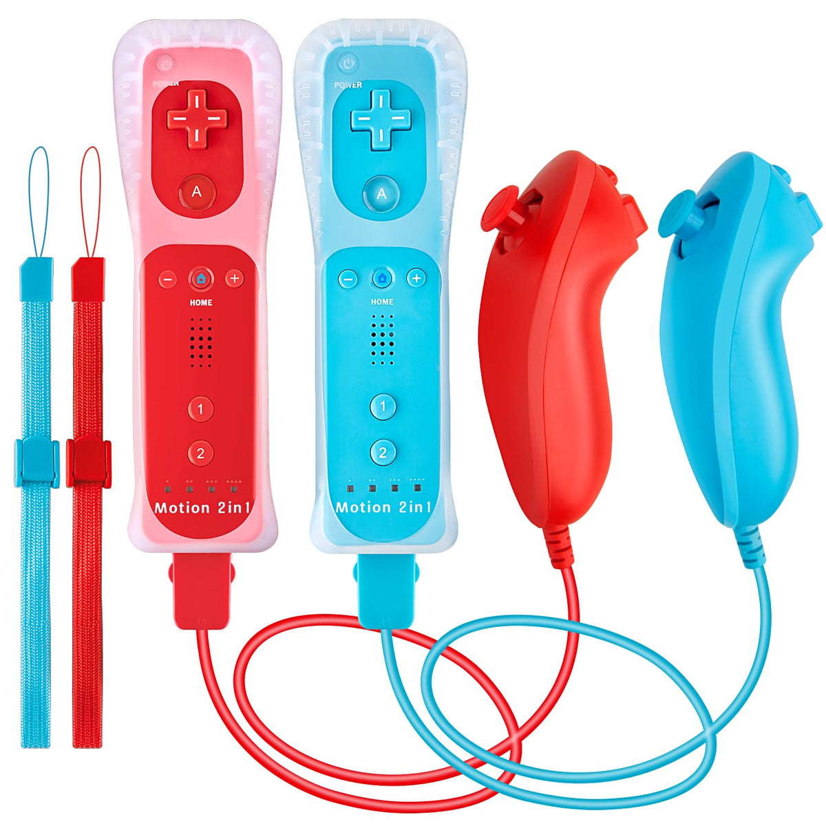 DTianSir 2Pack Motion Plus Wii Remote Controllers with Nunchucks,Wii Remote Controllers with Built in Motion Plus Compatible for Wii U Consoles(Pink&Blue) - Flex Gamingproduct_type