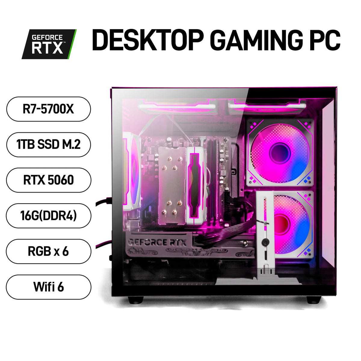 Gaming Desktop PC – Ryzen 5 4500, GeForce RTX 3050, 16GB DDR4 RAM, 512GB NVMe SSD, WiFi 6 – Desktop for Gaming, Streaming, School, Home Office & Everyday Use - Flex Gamingproduct_type
