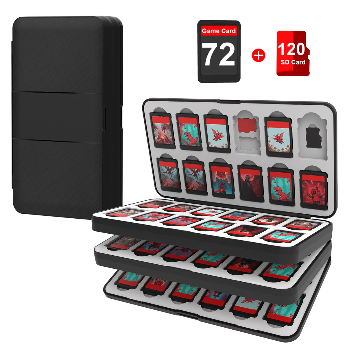 QuoLumPIA 96 Game Case - for Nintendo Switch 2/OLED/Lite Cartridge storage with 96 Game Card Slots & 160 Micro SD Card Slots, Black, Hard Shell, Silicone Lining, Magnetic snap, Travel, Gift, Party - Flex Gamingproduct_type