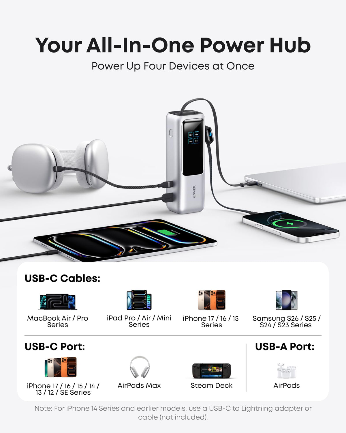 Anker 25K Power Bank with Built-In Cables – 2 Colors