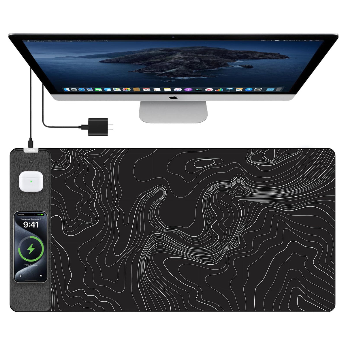 TopMade Wireless Charging RGB Mouse Pad, Waterproof Gaming Desk Mat with 4 Light Modes & 11 RGB Colors, 31.5"x15.75" XXL Large Desk Pad(Includes 20W PD Power Adapter & 6.56ft Woven Cable) - Flex Gamingproduct_type