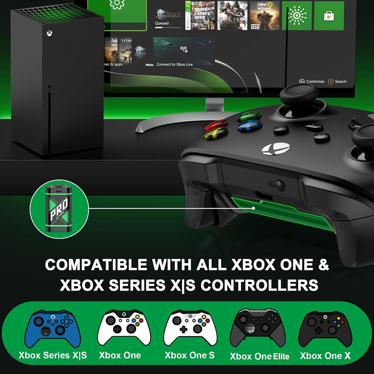 DINOSTRIKE Xbox Controller Battery Charger with 4 Packs