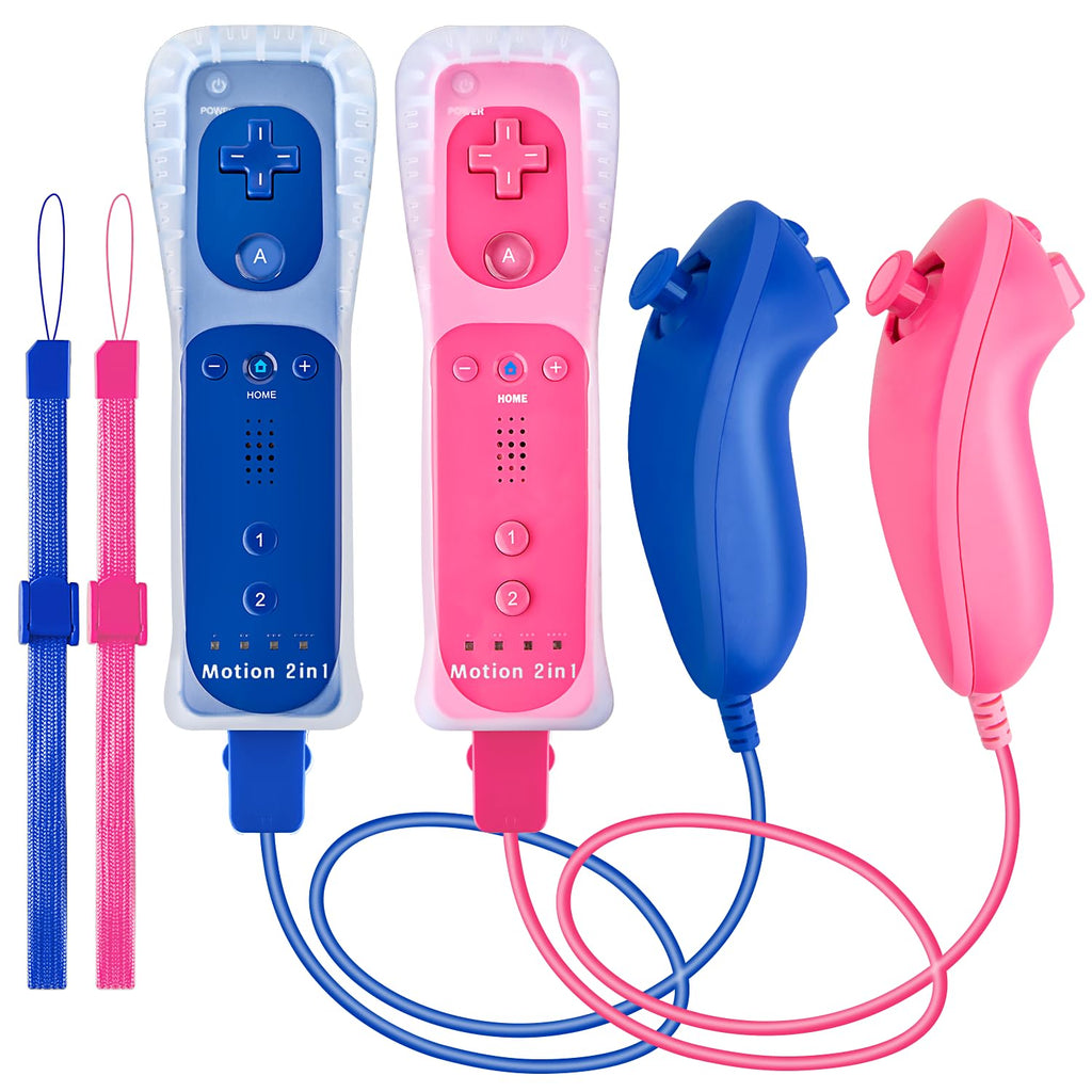 DTianSir 2Pack Motion Plus Wii Remote Controllers with Nunchucks,Wii Remote Controllers with Built in Motion Plus Compatible for Wii U Consoles(Pink&Blue) - Flex Gamingproduct_type