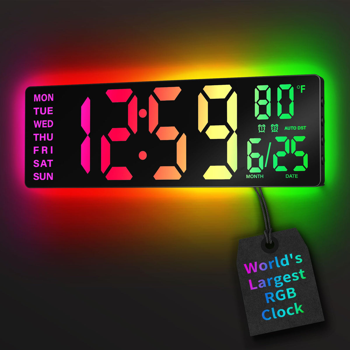EASYERA 16.5" Large Digital Wall Clock with BT Sync, RGB Lights with 11 Scenes Mode Remote Control, Dual Alarms with Big LED Display, Auto DST, Temperature for Classroom Gaming - Flex Gamingproduct_type