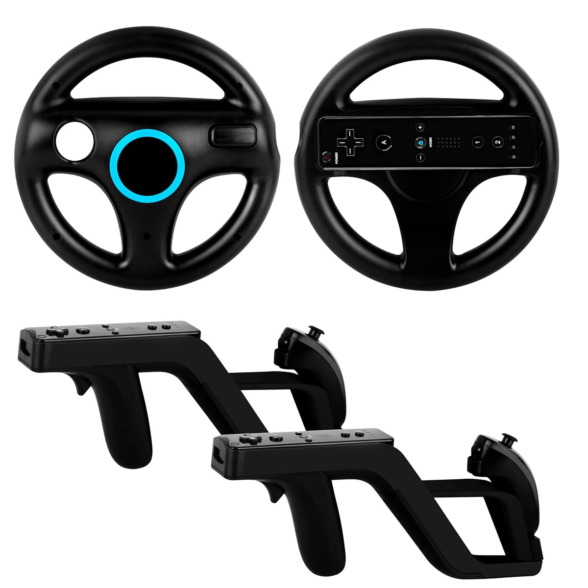 DTianSir 4Pcs Mario Kart Steering Wheels and Zapper Light Gun Compatible with Nintendo Wii/Wii U Remote Controller(Black) [Video Game] - Flex Gamingproduct_type