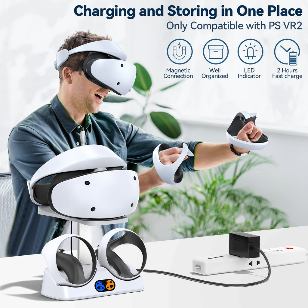 Controller Charging Dock for PS5 VR2, PSVR 2 Charging Station with VR Headset Holder Display Stand, PS VR2 Controller Charger for PSVR2 Accessories with Led Indicator, 2 Magnetic Clasp & Type-C Cable - Flex Gamingproduct_type