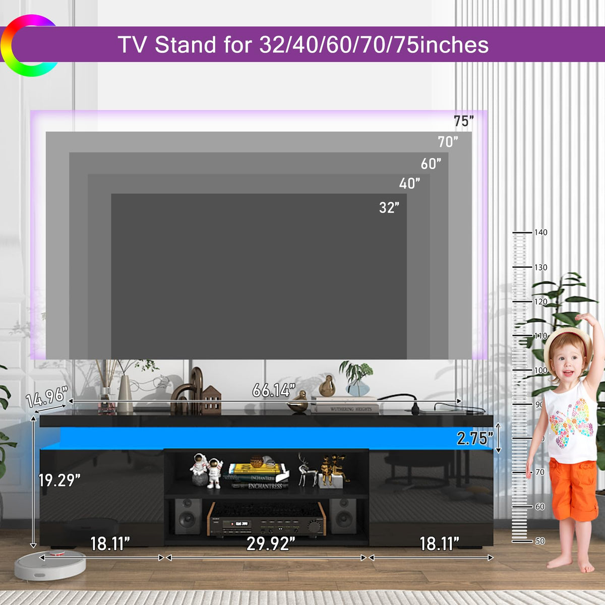 Hlivelood LED TV Stand with Storage & RGB Lights – 13 Options