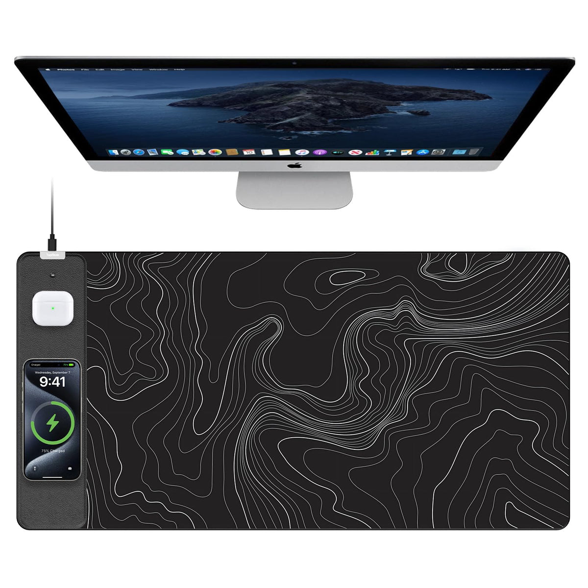 TopMade Wireless Charging RGB Mouse Pad, Waterproof Gaming Desk Mat with 4 Light Modes & 11 RGB Colors, 31.5"x15.75" XXL Large Desk Pad(Includes 20W PD Power Adapter & 6.56ft Woven Cable) - Flex Gamingproduct_type