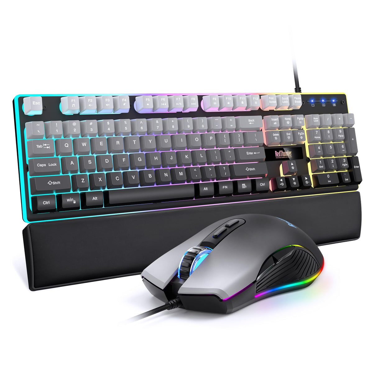 RedThunder K10 Wired Gaming Keyboard and Mouse and Wrist Rest Combo, RGB Backlit, Mechanical Feel Anti-ghosting Keyboard + 7D 7200 DPI Mice+Soft Leather Wrist Rest 3 in 1 PC Gamer Accessories(Black) - Flex Gamingproduct_type
