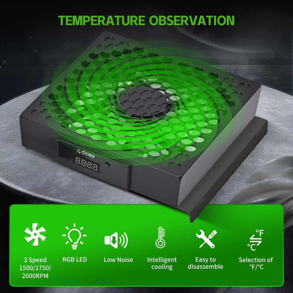 G-STORY Cooling Fan for Xbox Series S with Automatic Fan Speed Adjustable by Temperature, LED Display, High Performance Cooling, Low Noise, 3 Speed 1500/1750/2000RPM (140MM) with RGB LED (White) - Flex Gamingproduct_type