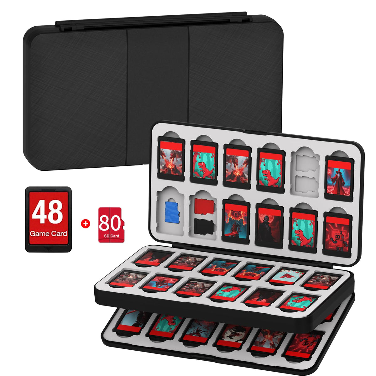 QuoLumPIA 96 Game Case - for Nintendo Switch 2/OLED/Lite Cartridge storage with 96 Game Card Slots & 160 Micro SD Card Slots, Black, Hard Shell, Silicone Lining, Magnetic snap, Travel, Gift, Party - Flex Gamingproduct_type
