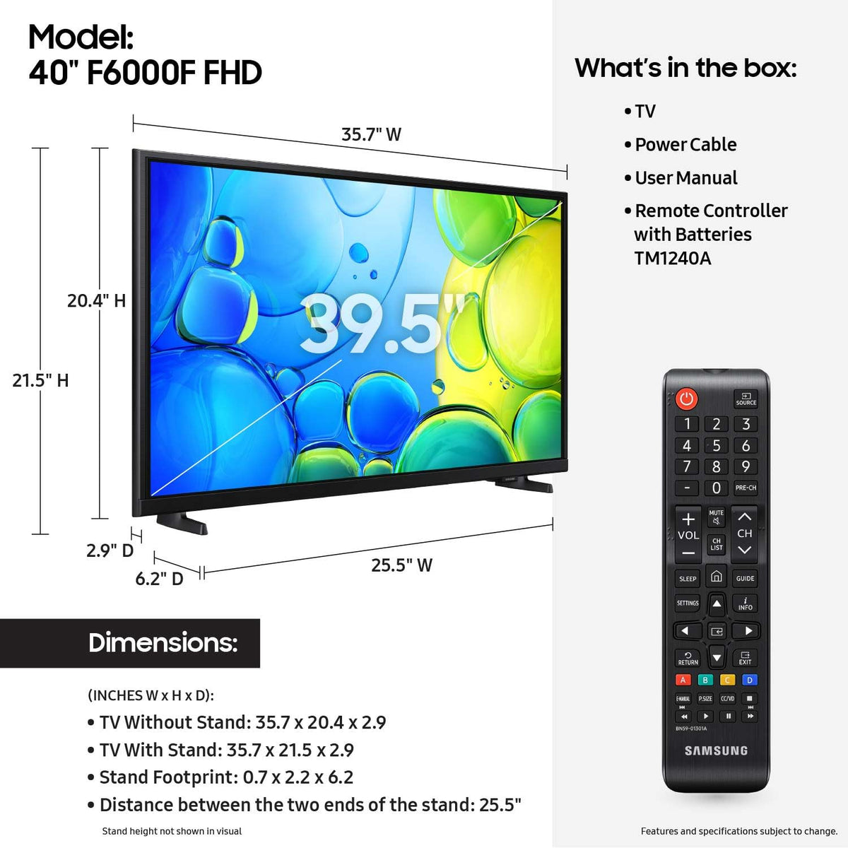 SAMSUNG 40-Inch Class Full HD F6000 Smart TV (2025 Model) HDR, Object Tracking Sound Lite, Knox Security, One UI Tizen, Smart TV - Flex Gamingproduct_type