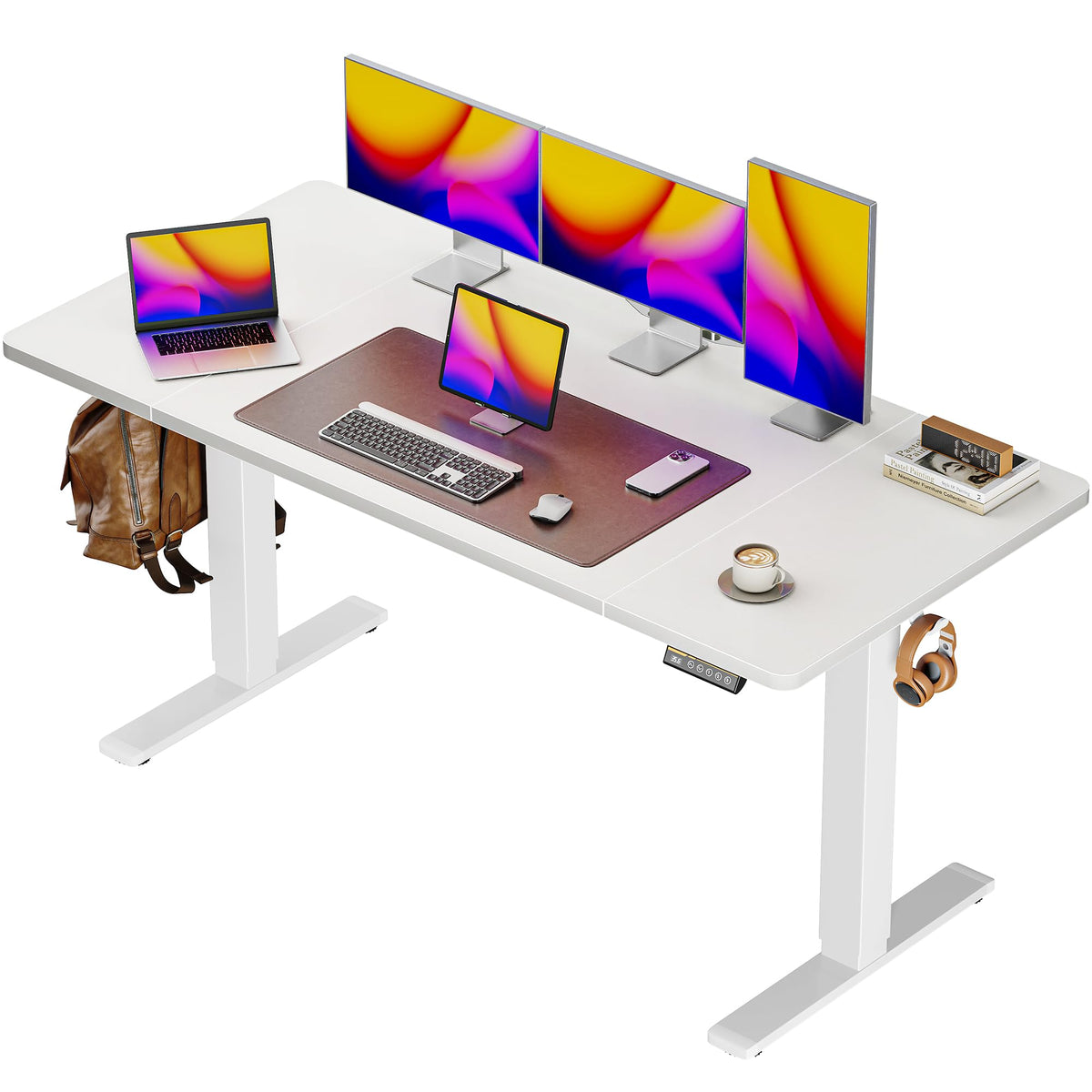 Huuger 55 x 28 Large Electric Standing Desk, Height Adjustable Computer Desk, 27.6" Deep Desktop, Stand up Gaming Office Table with 2 Hooks, 3 Preset Heights, for Home Office, Black - Flex Gamingproduct_type