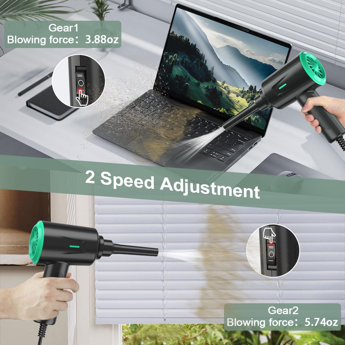 Meudeen Air Duster - Electric Air Blower - 5.74oz High Power Cleaning for Computer - PC - 2 Gear Compressed Air - Flex Gamingproduct_type