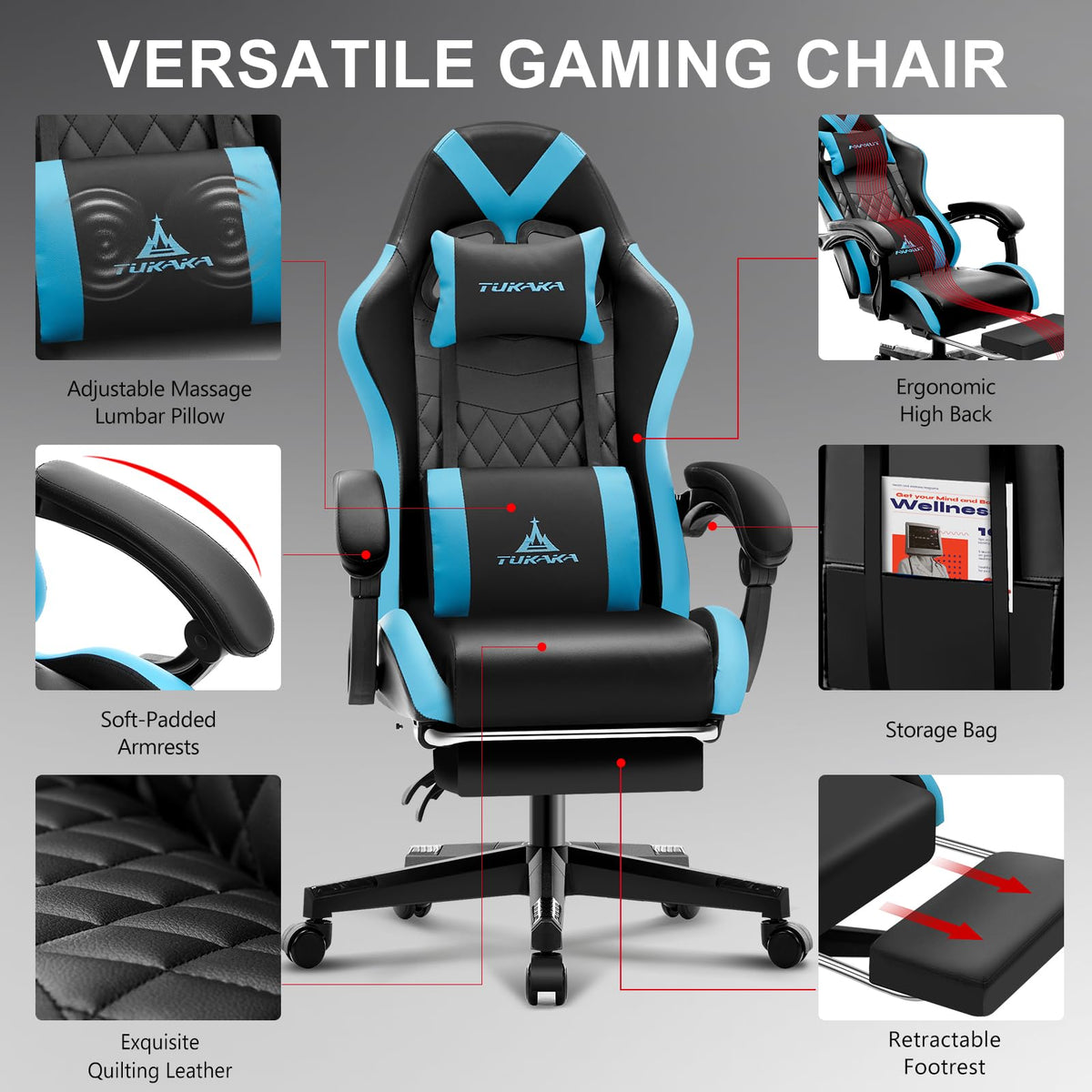 White Gaming Chair,Ergonomic Massage Office Desk Chair with Footrest | Pocket Spring Cushion,Reclining,Thick High Back,Headrest and Lumbar Support,Adjustable Leather Computer Chair Gamer Chair - Flex Gamingproduct_type