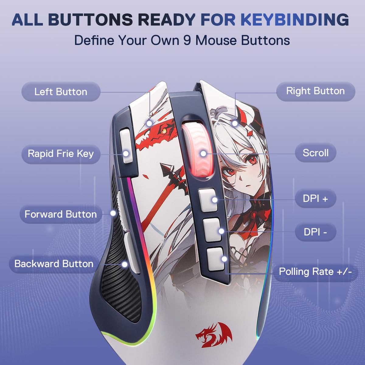 Redragon M612 Predator RGB Gaming Mouse, 8000 DPI Wired Optical Mouse with 11 Programmable Buttons & 5 Backlit Modes, Software Supports DIY Keybinds Rapid Fire Button - Flex Gamingproduct_type