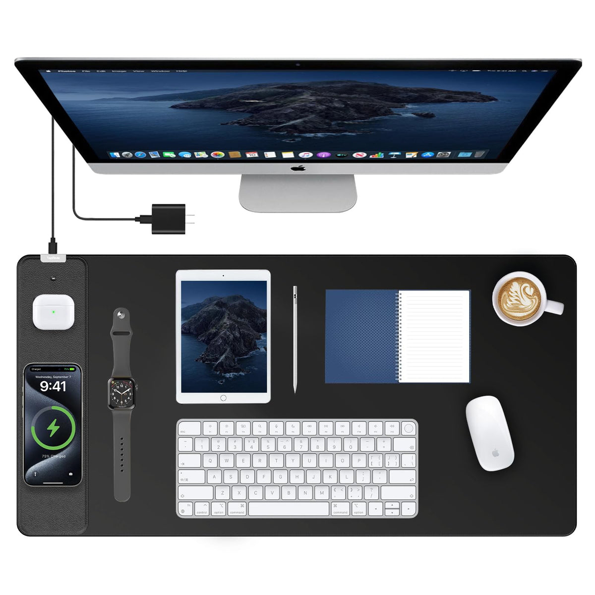 TopMade Wireless Charging RGB Mouse Pad, Waterproof Gaming Desk Mat with 4 Light Modes & 11 RGB Colors, 31.5"x15.75" XXL Large Desk Pad(Includes 20W PD Power Adapter & 6.56ft Woven Cable) - Flex Gamingproduct_type