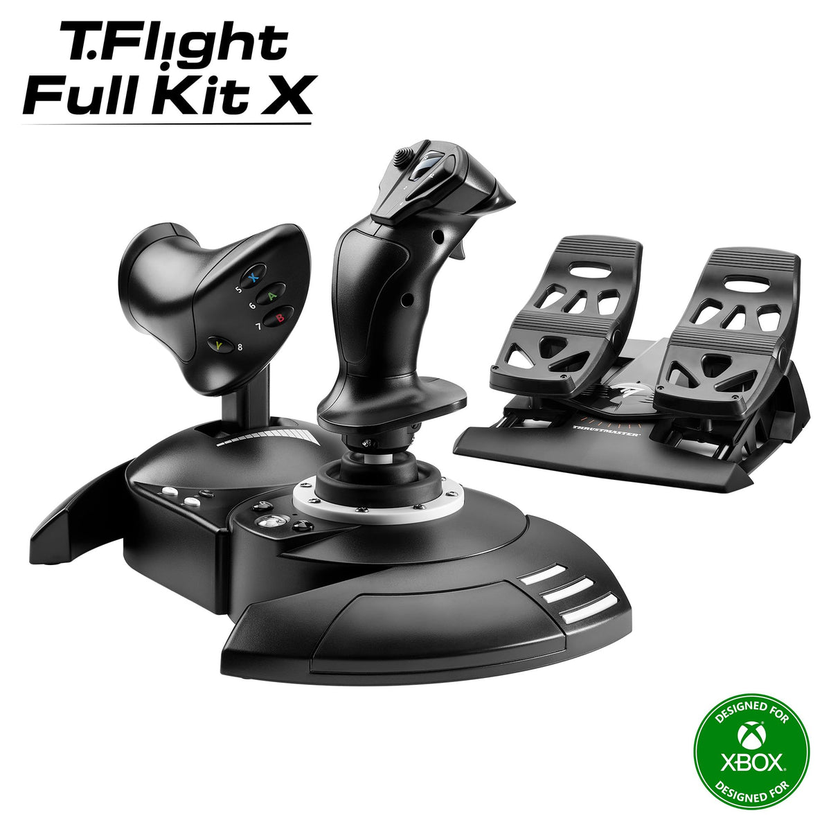 Thrustmaster T-Flight Full Kit HOTAS with Rudder Pedals - XBOX & PC | Hall-Effect joystick, 5 axes, 14 mappable buttons, detachable throttle, hat switch, adjustable resistance, for flight sims - Flex Gamingproduct_type