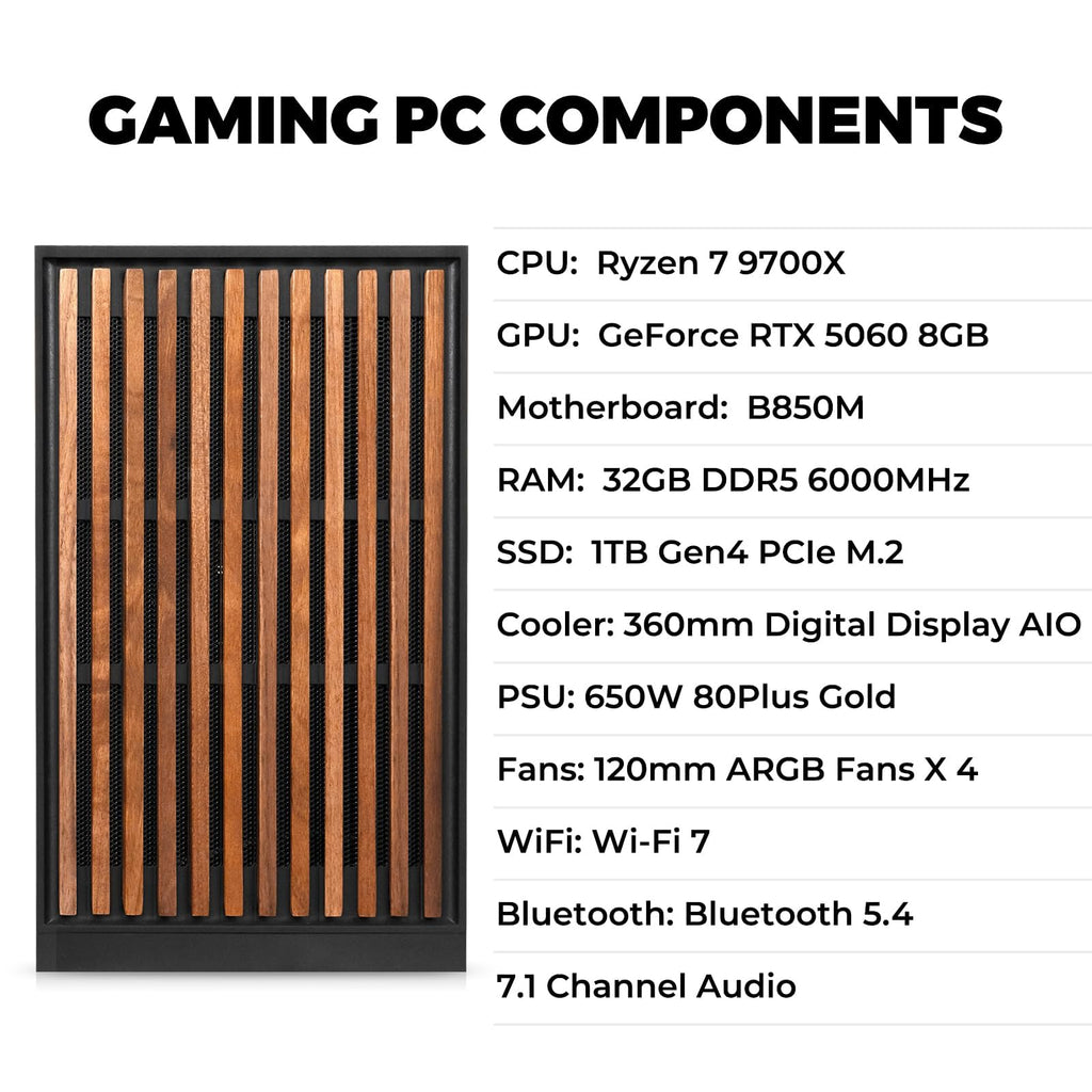 KOTIN Prebuilt Gaming PC RTX 5070 12GB, Ryzen 7 9700X, 32GB DDR5, 1TB SSD | 11.3in Secondary Display, 850W 80+ Gold PSU, 360mm Liquid Cooler, WiFi 7, 1440p 4K ARGB Windows 11 Gaming Desktop Computer - Flex Gamingproduct_type