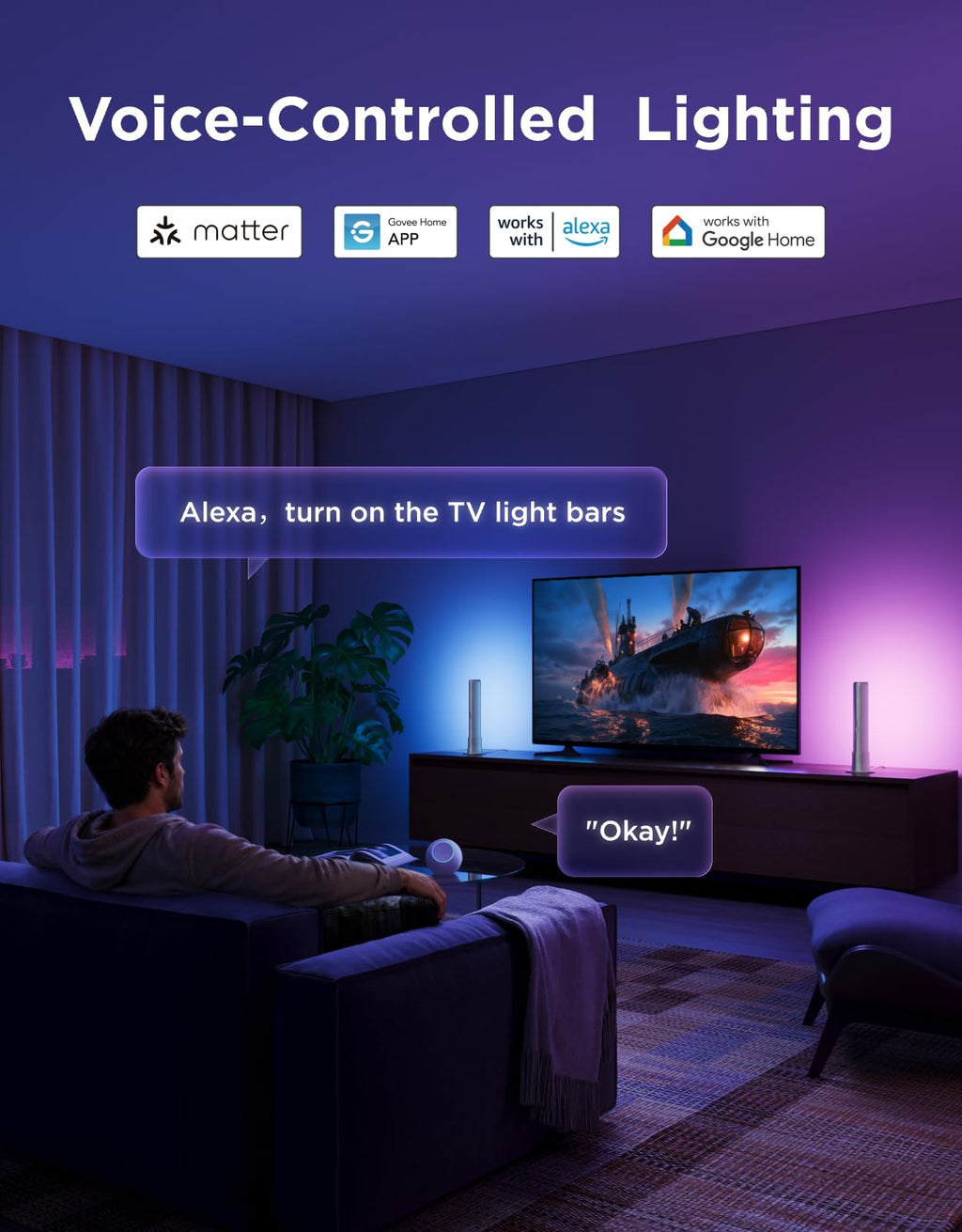 Govee Smart LED Light Bars, Work with Alexa and Google Assistant, RGBICWW WiFi TV Backlights with Scene and Music Modes for Gaming, PC, Living Room Decoration, Black - Flex Gamingproduct_type