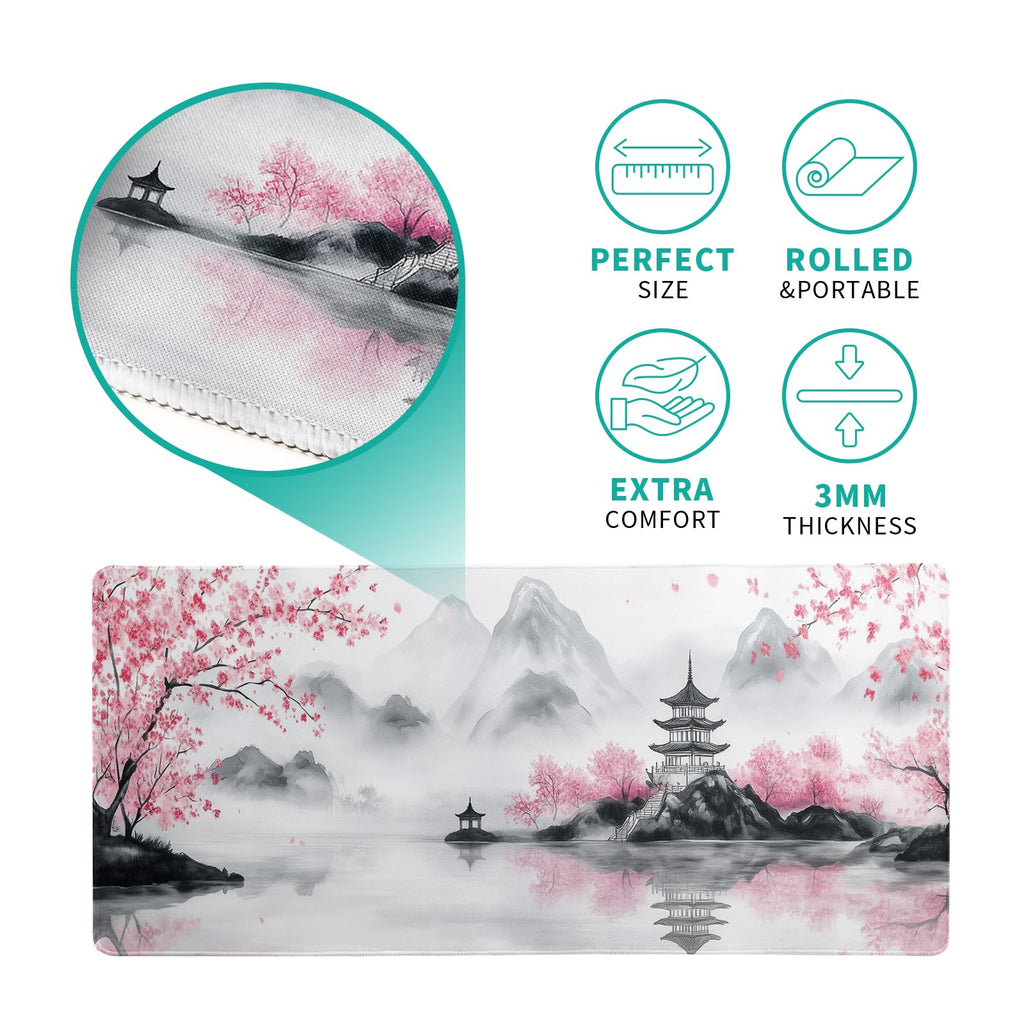 White Ukiyo-e Style Sports Car Large Gaming Mouse Pad Desktop Mat 31.5x11.8 Inch - Non-Slip Rubber Base - for Gamers - Perfect for Gamers & PC Enthusiasts - Flex Gamingproduct_type
