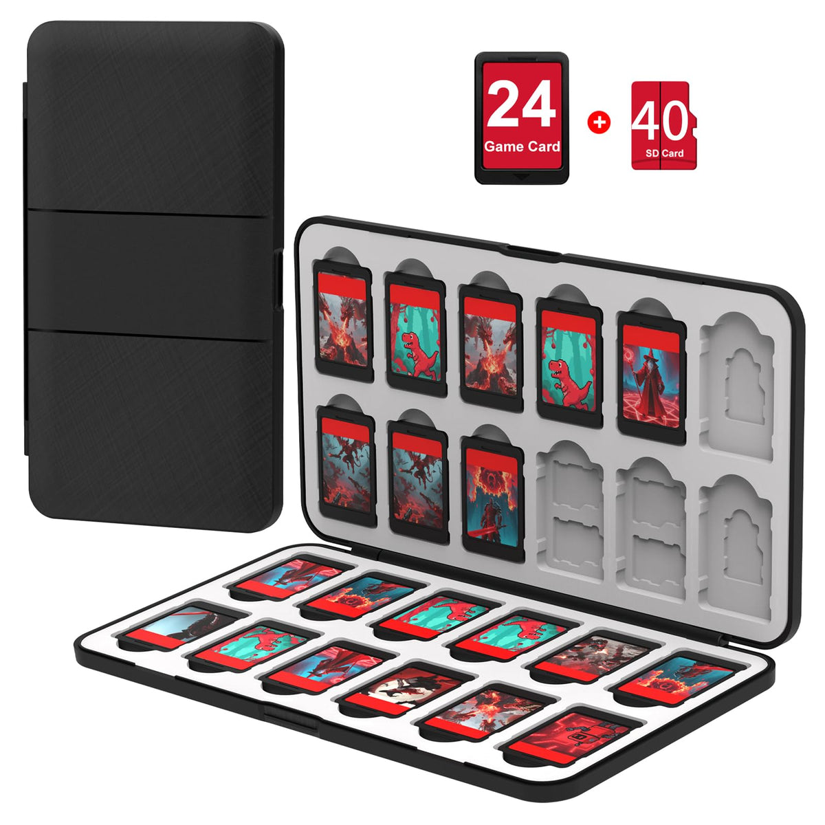 QuoLumPIA 96 Game Case - for Nintendo Switch 2/OLED/Lite Cartridge storage with 96 Game Card Slots & 160 Micro SD Card Slots, Black, Hard Shell, Silicone Lining, Magnetic snap, Travel, Gift, Party - Flex Gamingproduct_type