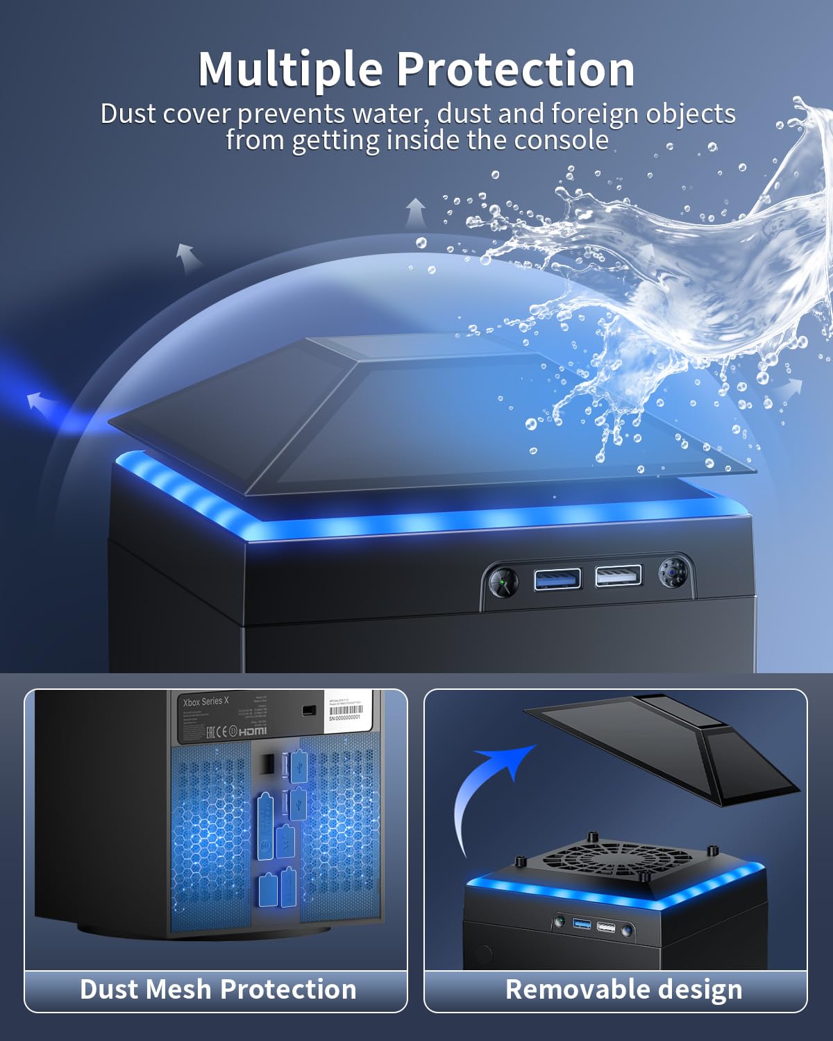 MENEEA Cooling Fan Dust Proof for Xbox Series X Console with Colorful Light Strip,Dust Cover Filter,Rubber Dust Plugs,Low Noise Top Fan with 3 Gears,Cooler&Light Independent Touch Switch, 2 USB Port - Flex Gamingproduct_type