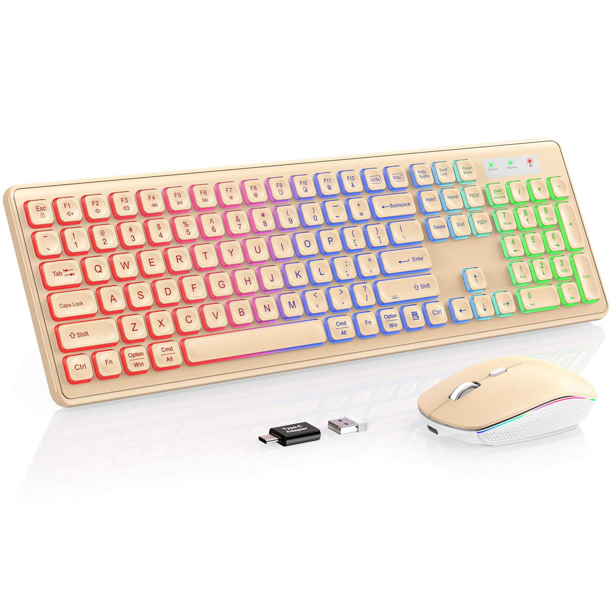 Wireless Keyboard and Mouse Combo, RGB Backlit, Rechargeable & Light Up Letters, Full-Size, Soft Typing, Sleep Mode, 2.4GHz Quiet Keyboard Set for Mac, Windows, Laptop, PC, Trueque KM42Pro (Black) - Flex Gamingproduct_type