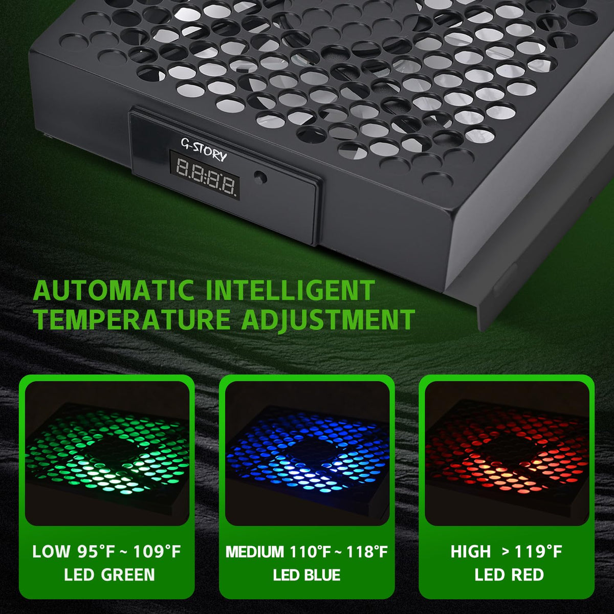 G-STORY Cooling Fan for Xbox Series S with Automatic Fan Speed Adjustable by Temperature, LED Display, High Performance Cooling, Low Noise, 3 Speed 1500/1750/2000RPM (140MM) with RGB LED (White) - Flex Gamingproduct_type