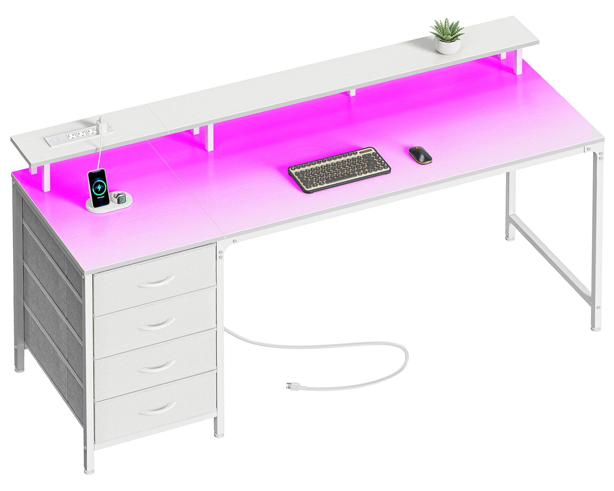 Huuger 47 Inch Computer Desk with Power Outlets and LED Lights, Gaming Desk with 4 Drawers, Office Desk with Monitor Stand, Study Work Home Office, Small Spaces, Black - Flex Gamingproduct_type