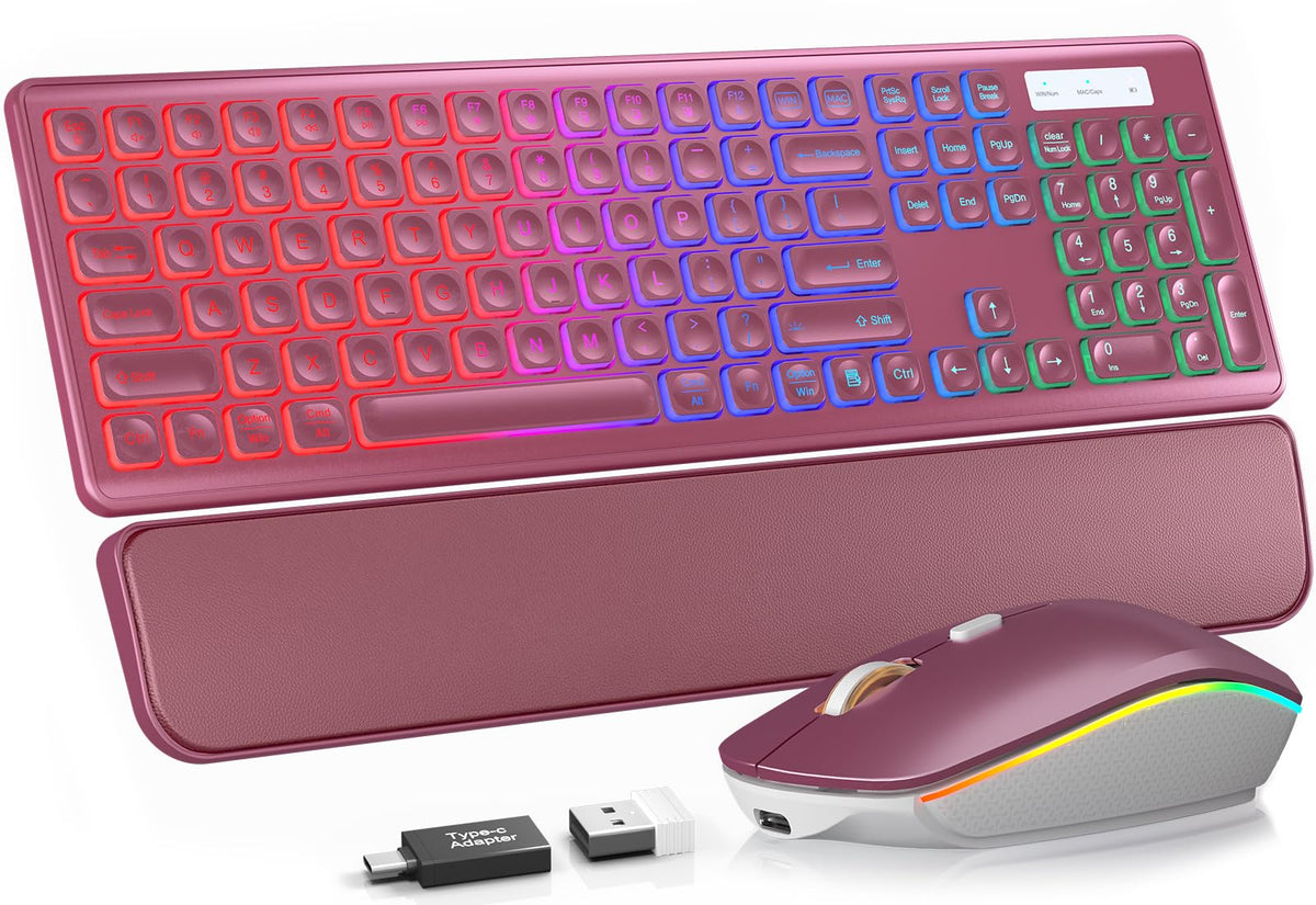 Wireless Keyboard and Mouse Combo, RGB Backlit, Rechargeable & Light Up Letters, Full-Size, Soft Typing, Sleep Mode, 2.4GHz Quiet Keyboard Set for Mac, Windows, Laptop, PC, Trueque KM42Pro (Black) - Flex Gamingproduct_type