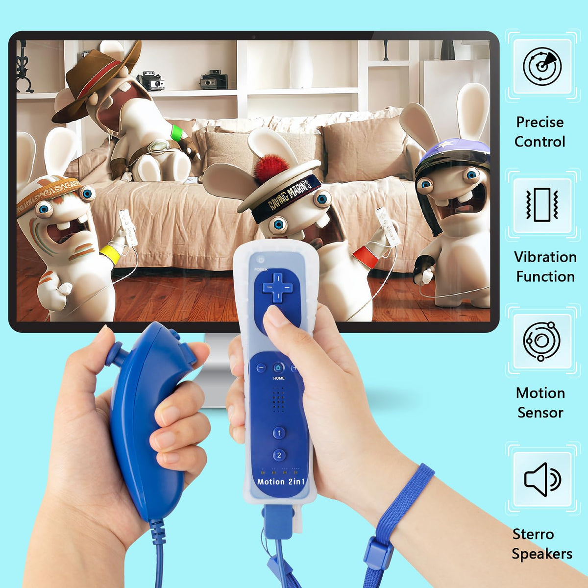 DTianSir 2Pack Motion Plus Wii Remote Controllers with Nunchucks,Wii Remote Controllers with Built in Motion Plus Compatible for Wii U Consoles(Pink&Blue) - Flex Gamingproduct_type