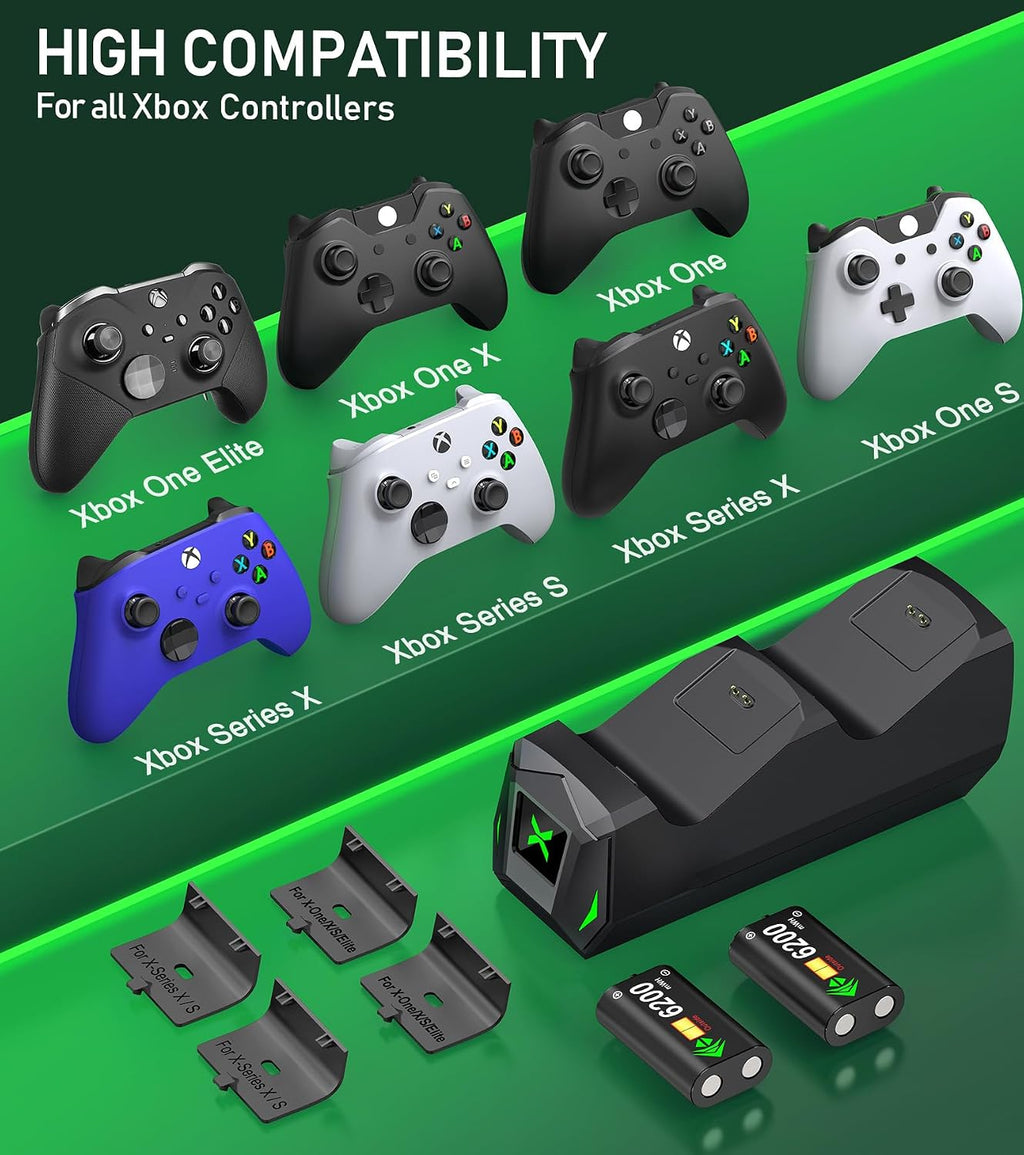 NinABXY Xbox Controller Charging Dock – 2 Colors & 2 Battery Packs