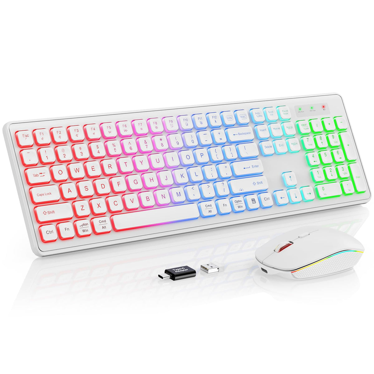 Wireless Keyboard and Mouse Combo, RGB Backlit, Rechargeable & Light Up Letters, Full-Size, Soft Typing, Sleep Mode, 2.4GHz Quiet Keyboard Set for Mac, Windows, Laptop, PC, Trueque KM42Pro (Black) - Flex Gamingproduct_type